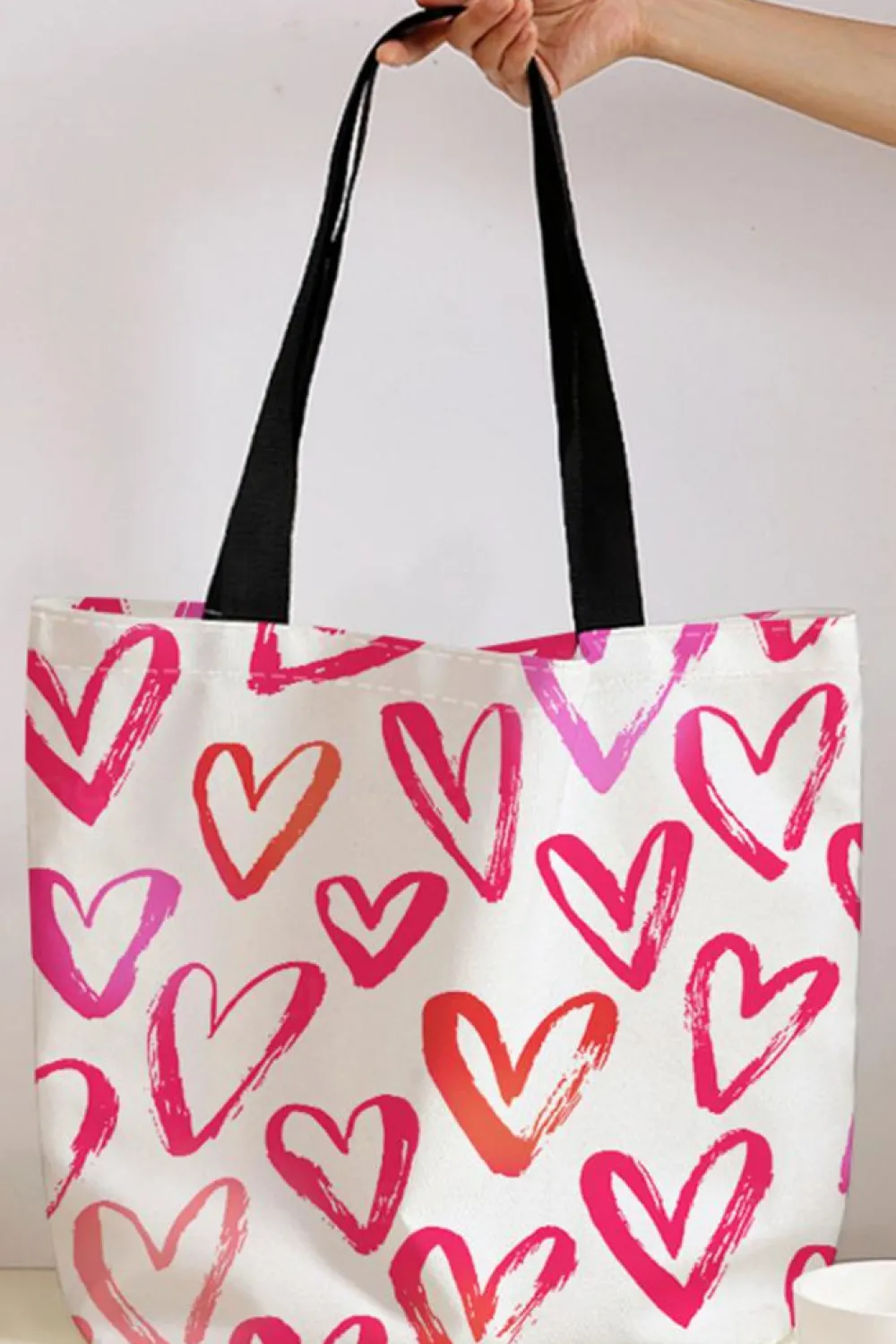 Best Dear-Lover Heart Shape Print Canvas Large Tote Bag Bright Pink