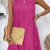 Hot Dear-Lover Knot Scoop Back Ruffle Hem Sleeveless Mini Dress Bright Pink