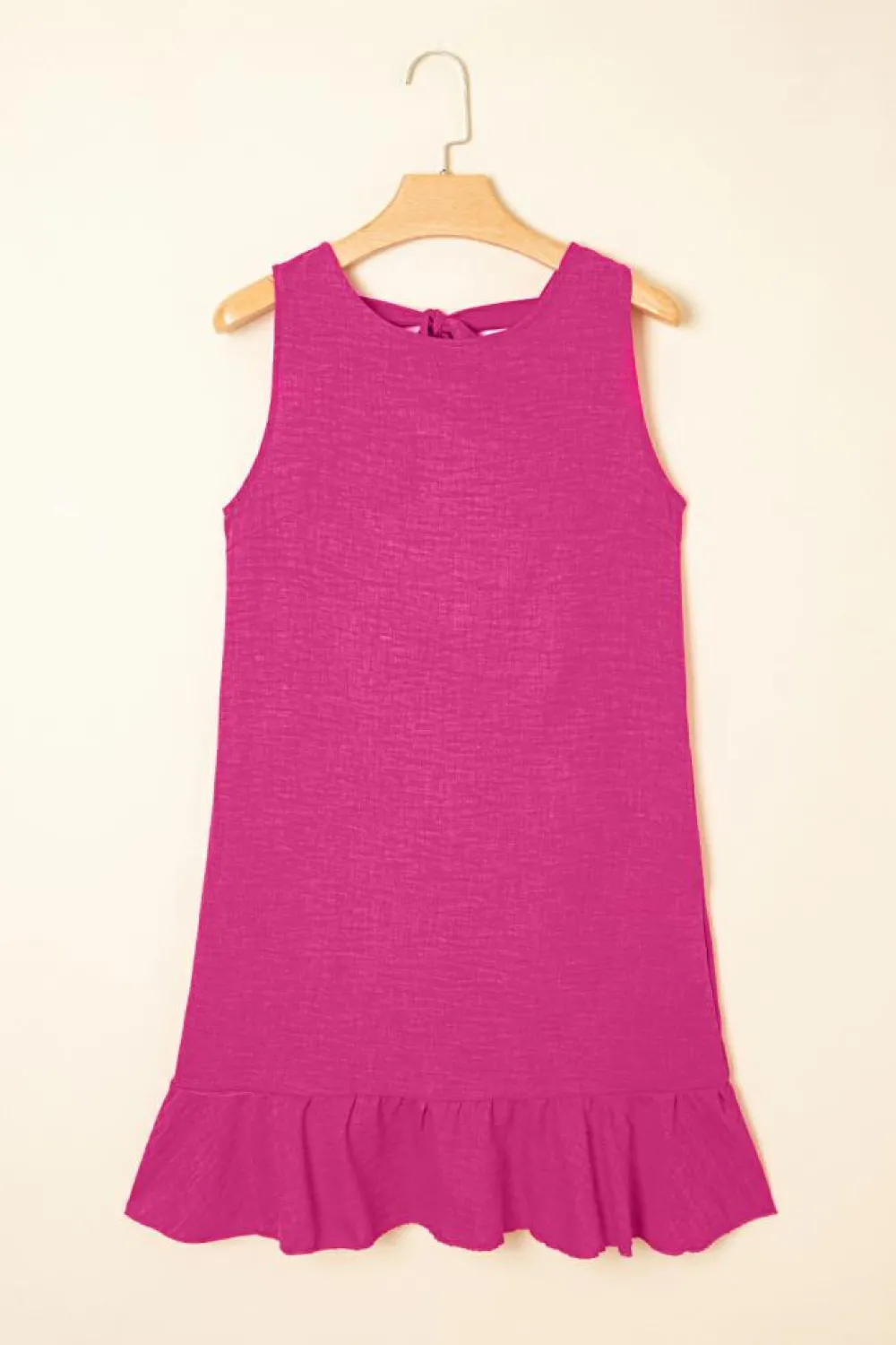 Hot Dear-Lover Knot Scoop Back Ruffle Hem Sleeveless Mini Dress Bright Pink