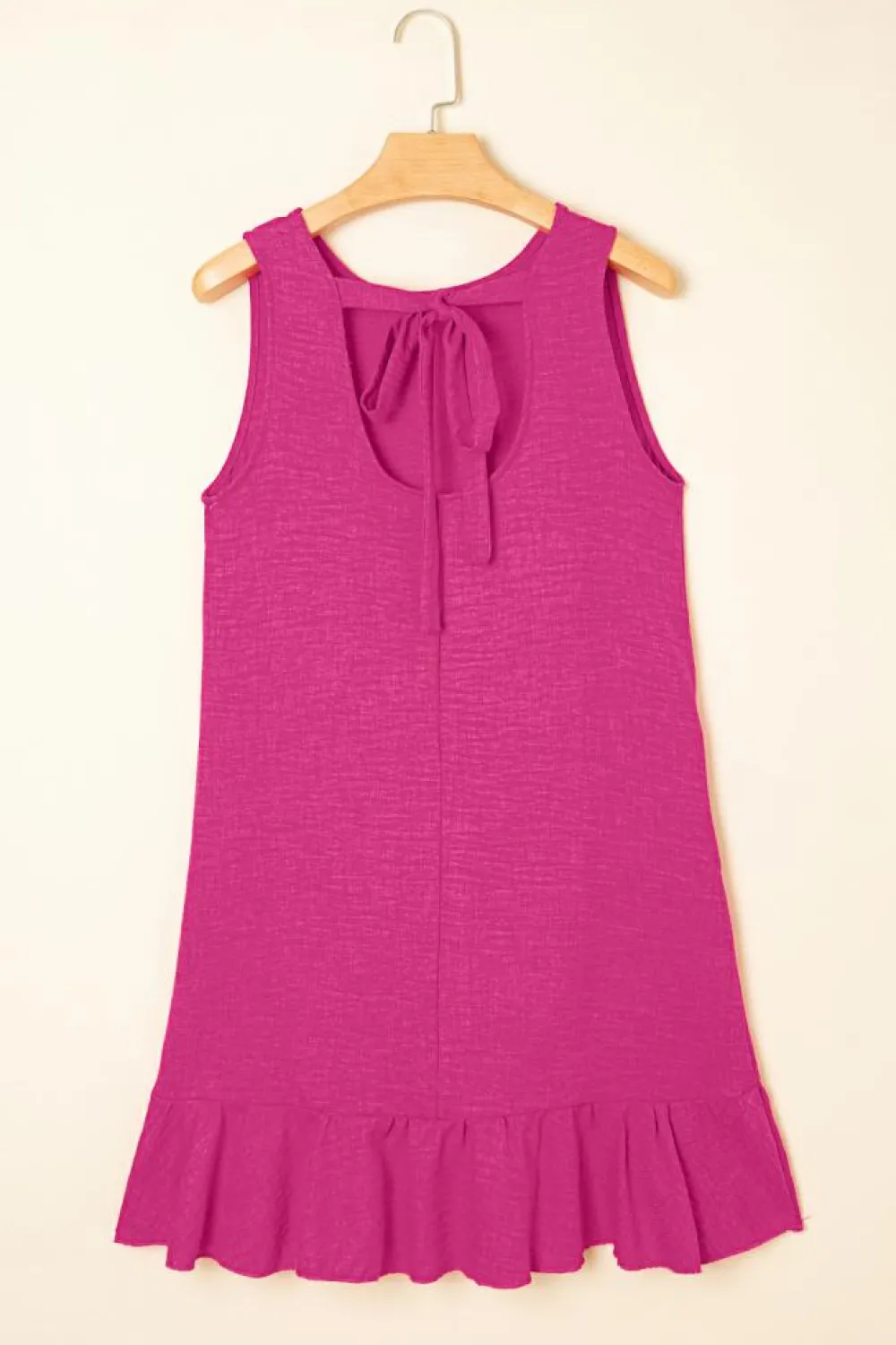 Hot Dear-Lover Knot Scoop Back Ruffle Hem Sleeveless Mini Dress Bright Pink
