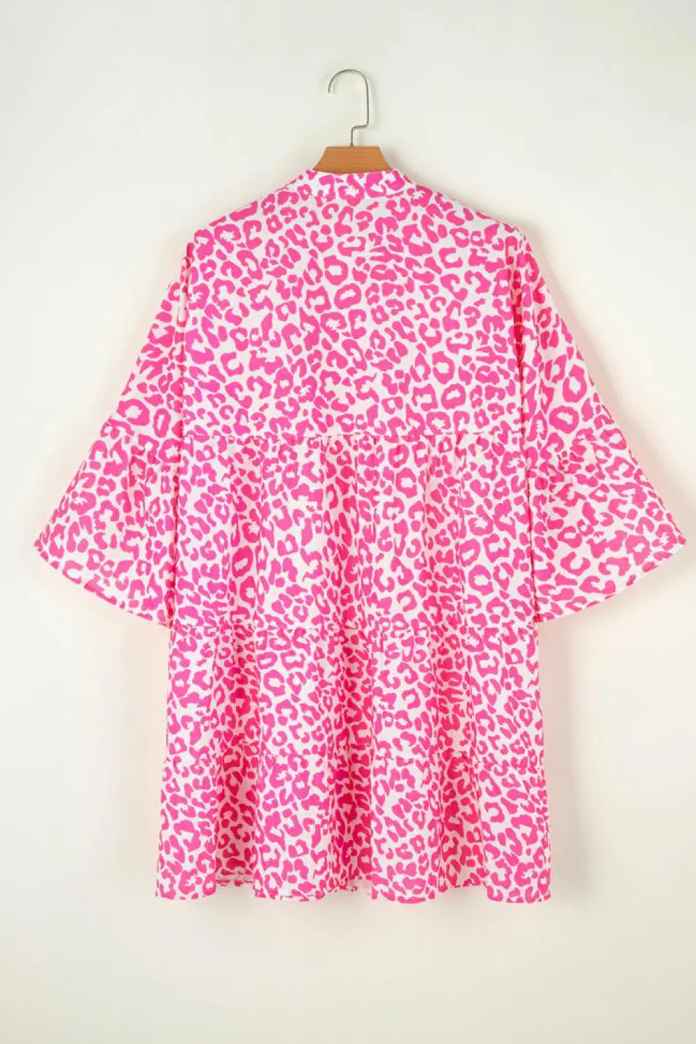 Discount Dear-Lover Leopard Printed Long Sleeve Buttoned Front Mini Dress Bright Pink