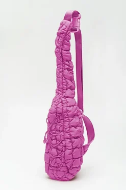 Best Dear-Lover Marshmallow Quilted Drawstring Decor Sling Bag Bright Pink