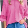Outlet Dear-Lover Oversized Mineral Wash Textured Bracelet Sleeve Top Bright Pink