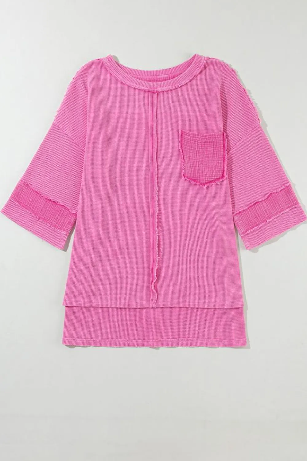 Outlet Dear-Lover Oversized Mineral Wash Textured Bracelet Sleeve Top Bright Pink