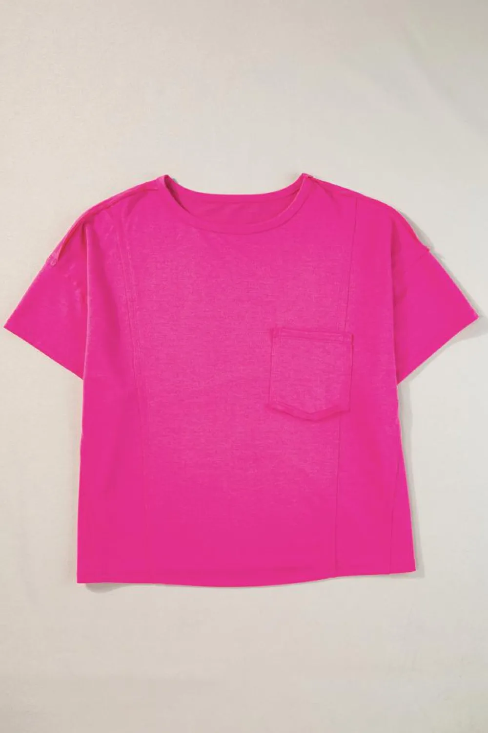 Hot Dear-Lover Patched Pocket Exposed Seam Oversize T-shirt Bright Pink