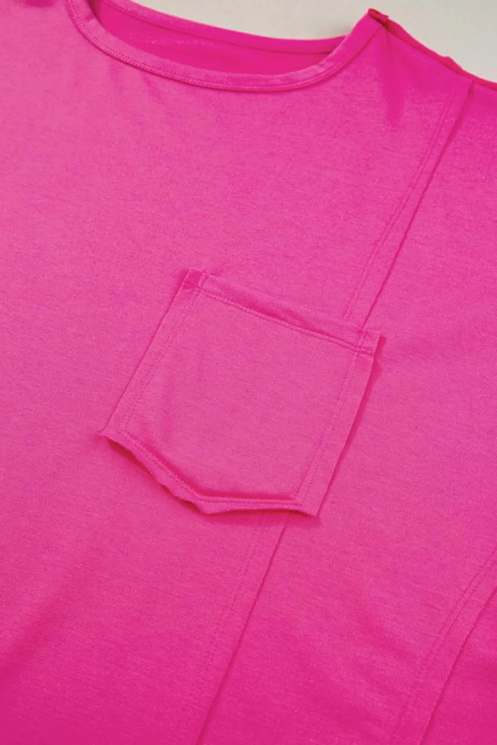 Hot Dear-Lover Patched Pocket Exposed Seam Oversize T-shirt Bright Pink