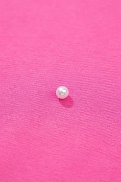 Best Dear-Lover Pearl Beaded Drop Shoulder Crewneck T Shirt Bright Pink