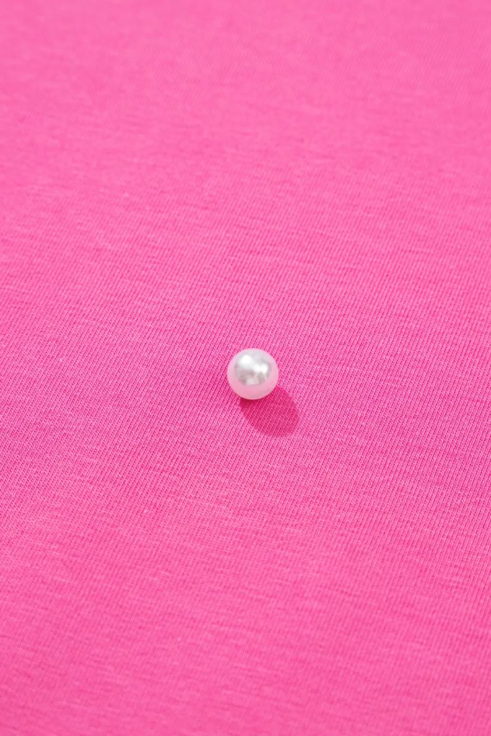 Best Dear-Lover Pearl Beaded Drop Shoulder Crewneck T Shirt Bright Pink