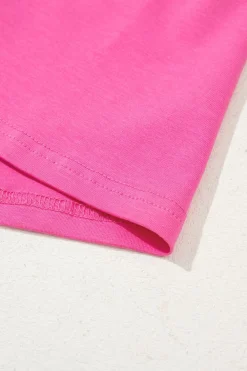Best Dear-Lover Pearl Beaded Drop Shoulder Crewneck T Shirt Bright Pink