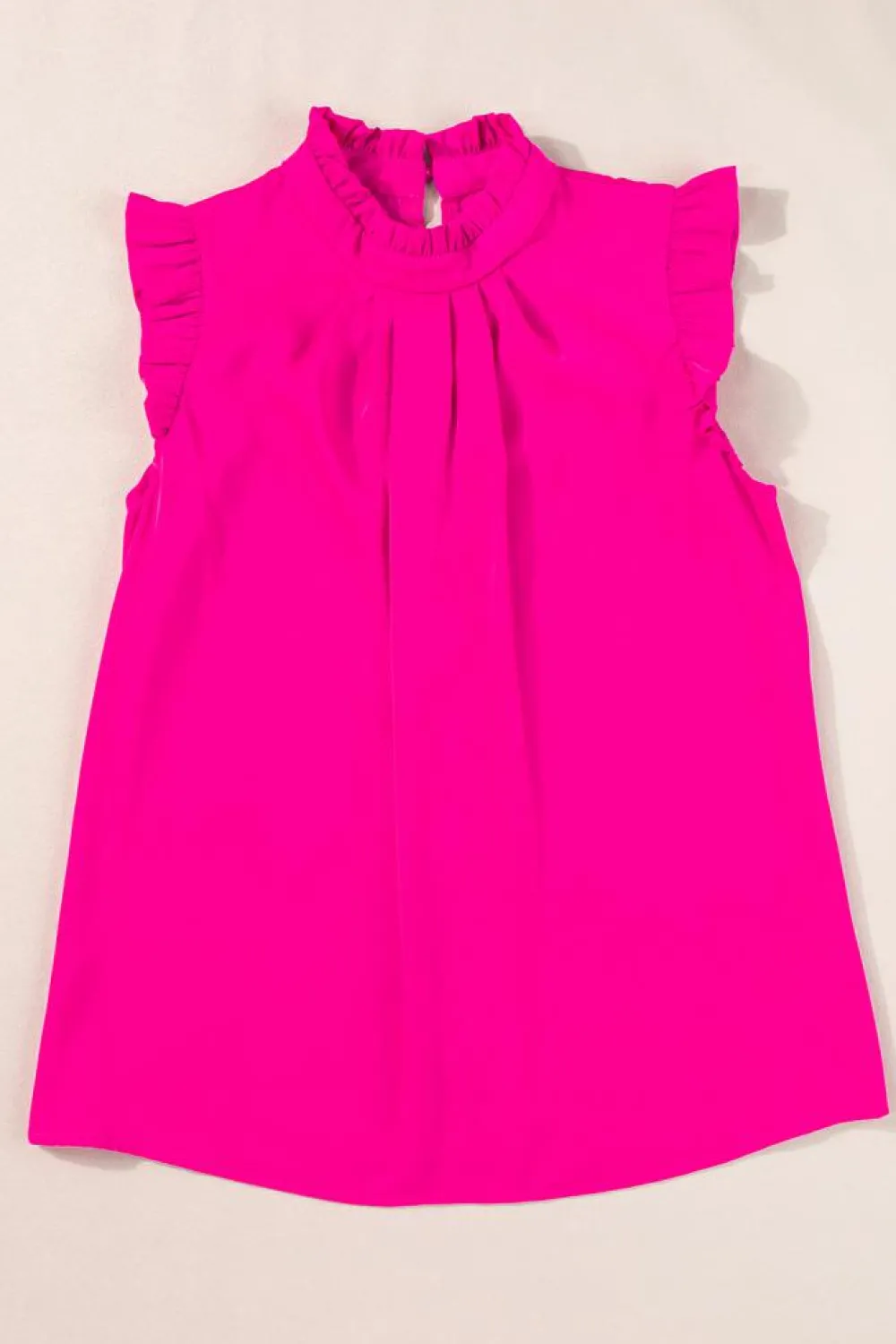 Outlet Dear-Lover Pleated Mock Neck Frilled Trim Sleeveless Top Bright Pink