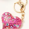 Online Dear-Lover Rhinestone Inlay Heart Shaped Keychain Bright Pink