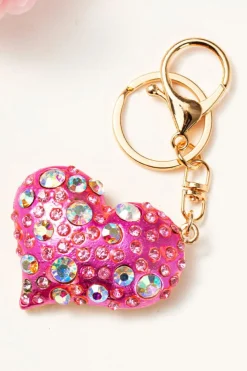 Online Dear-Lover Rhinestone Inlay Heart Shaped Keychain Bright Pink