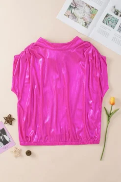 Outlet Dear-Lover Ruched Sleeves Knotted Backless Blouse Bright Pink