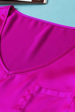 Outlet Dear-Lover Satin V Neck Tee and Drawstring Shorts Set Bright Pink