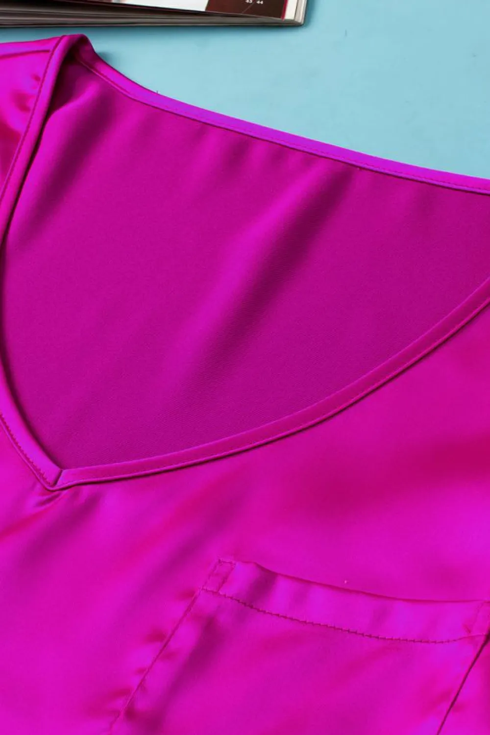 Outlet Dear-Lover Satin V Neck Tee and Drawstring Shorts Set Bright Pink