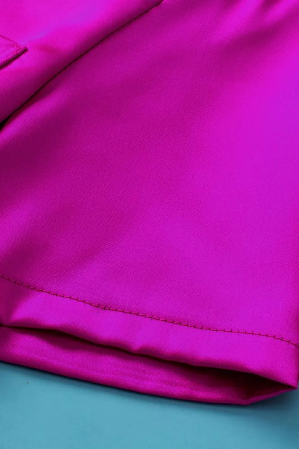 Outlet Dear-Lover Satin V Neck Tee and Drawstring Shorts Set Bright Pink