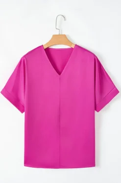 Best Dear-Lover Silky V Neck Dolman Blouse Bright Pink