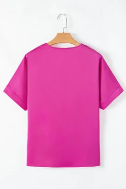 Best Dear-Lover Silky V Neck Dolman Blouse Bright Pink