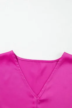 Best Dear-Lover Silky V Neck Dolman Blouse Bright Pink