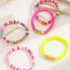 Sale Dear-Lover Smile Face Colorful Beaded 5pcs Bracelet Set Bright Pink