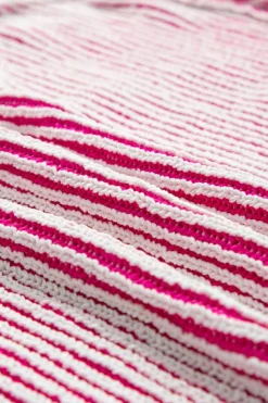 Online Dear-Lover Striped Textured Knit Contrast Edge Loose Sweater Bright Pink