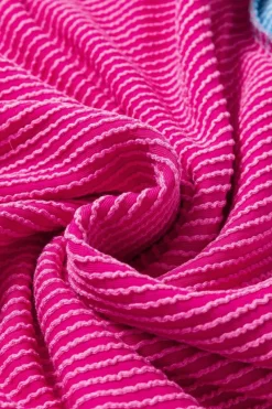 Hot Dear-Lover Textured Contrast Trim Round Neck T Shirt Bright Pink