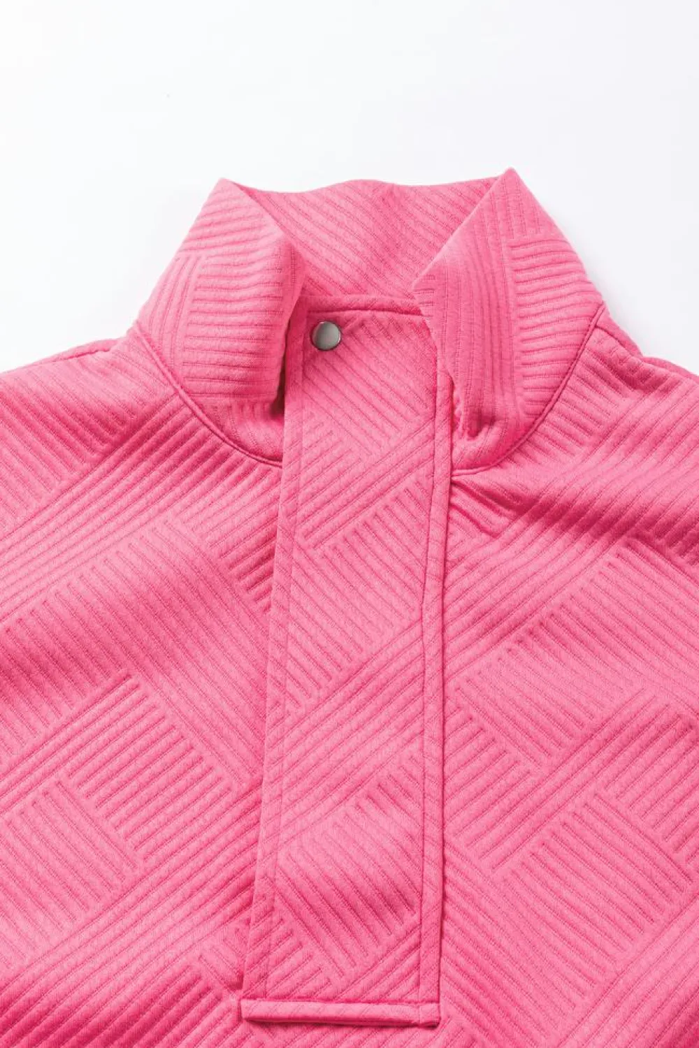 Hot Dear-Lover Textured Zipped Neckline Kangaroo Pocket Sweatshirt Bright Pink