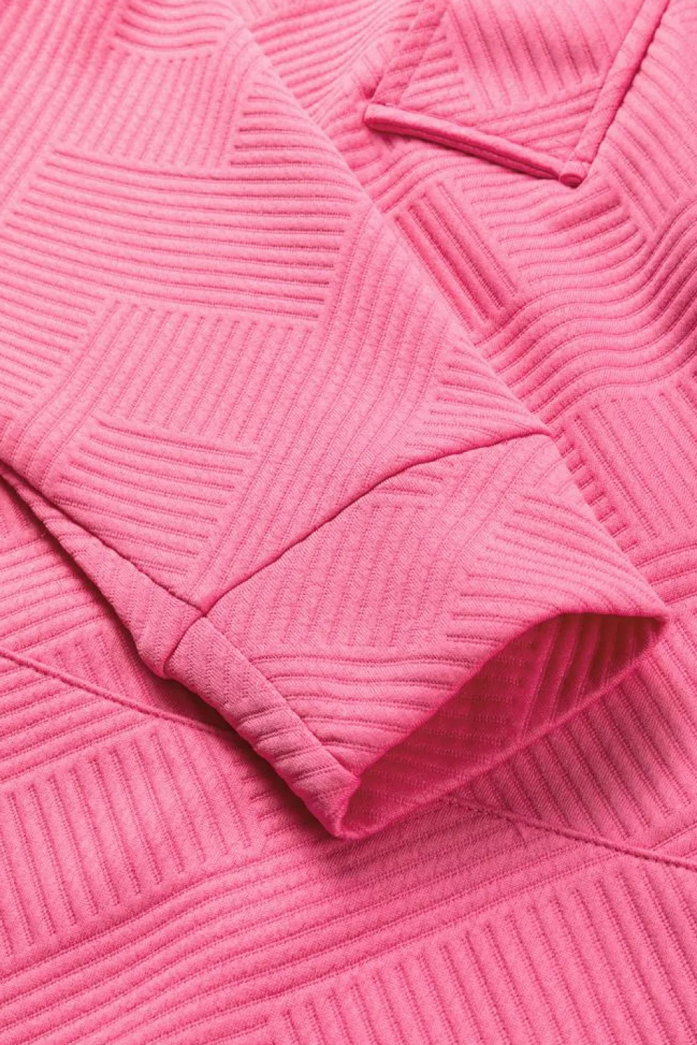 Hot Dear-Lover Textured Zipped Neckline Kangaroo Pocket Sweatshirt Bright Pink