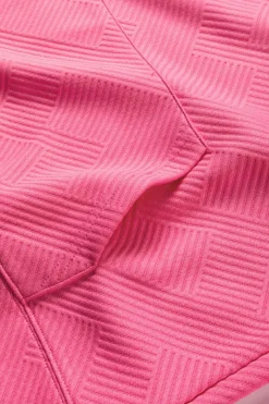 Hot Dear-Lover Textured Zipped Neckline Kangaroo Pocket Sweatshirt Bright Pink
