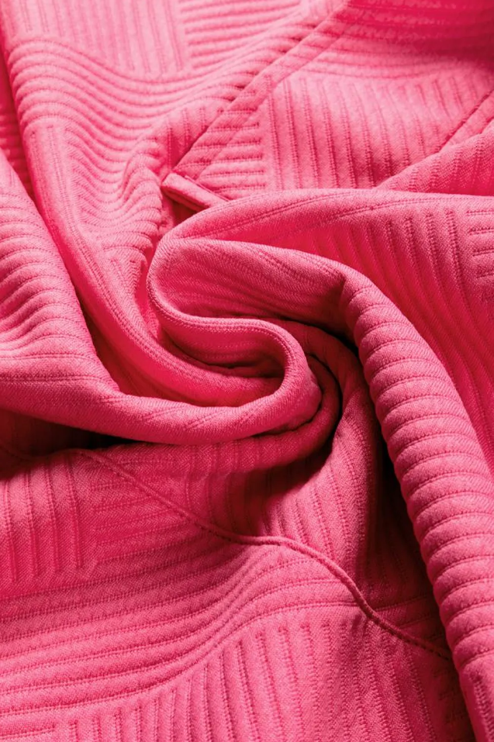 Hot Dear-Lover Textured Zipped Neckline Kangaroo Pocket Sweatshirt Bright Pink
