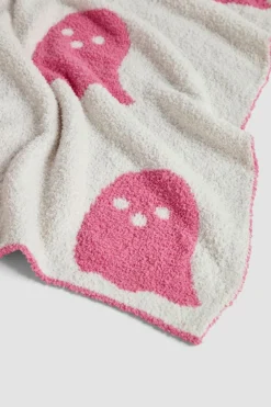 Discount Dear-Lover Two-Tone Colorblock Halloween Cute Ghost Printed Blanket Bright Pink