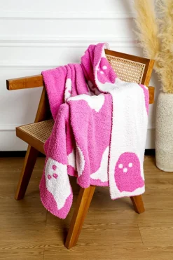 Discount Dear-Lover Two-Tone Colorblock Halloween Cute Ghost Printed Blanket Bright Pink
