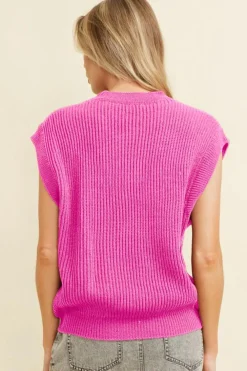 Clearance Dear-Lover Western Horse Embroidered Round Neck Sweater Tee Bright Pink