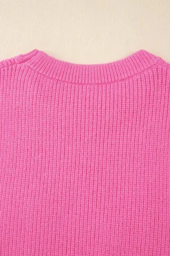 Clearance Dear-Lover Western Horse Embroidered Round Neck Sweater Tee Bright Pink