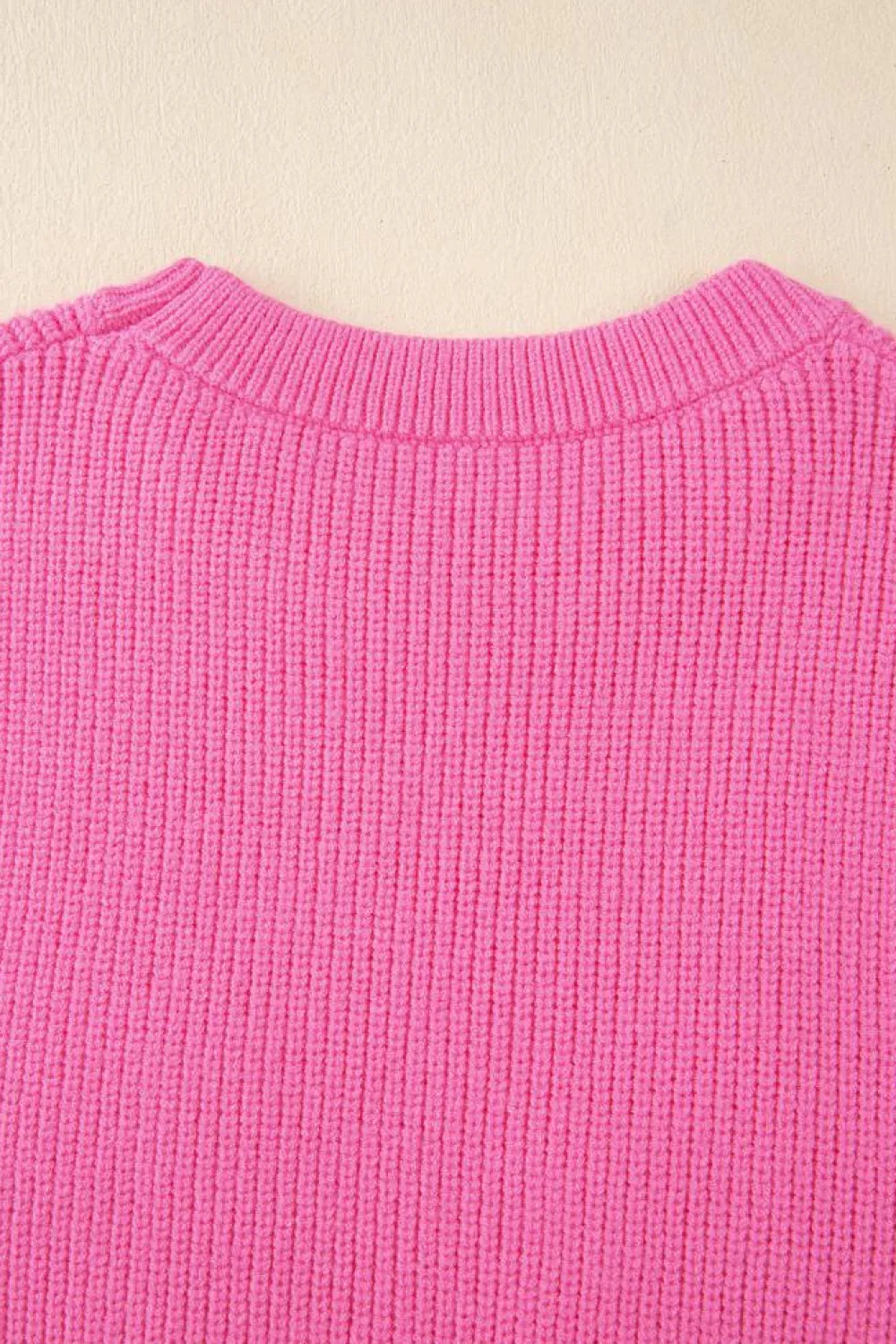 Clearance Dear-Lover Western Horse Embroidered Round Neck Sweater Tee Bright Pink