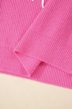 Clearance Dear-Lover Western Horse Embroidered Round Neck Sweater Tee Bright Pink