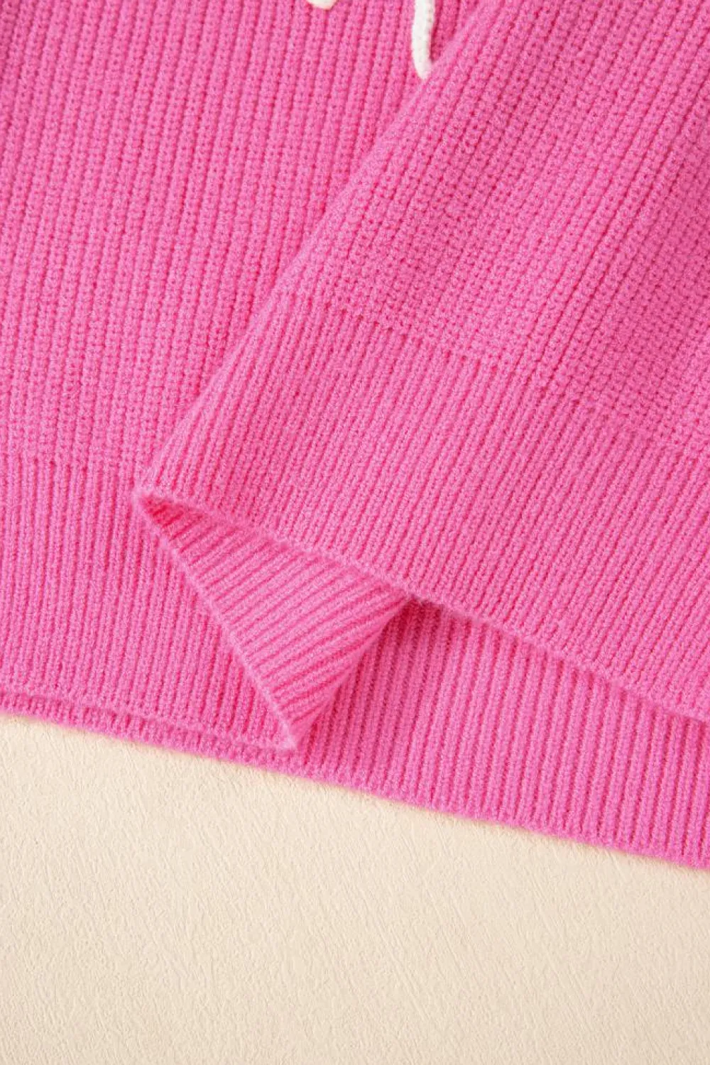 Clearance Dear-Lover Western Horse Embroidered Round Neck Sweater Tee Bright Pink