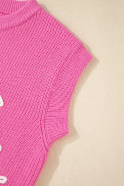Clearance Dear-Lover Western Horse Embroidered Round Neck Sweater Tee Bright Pink