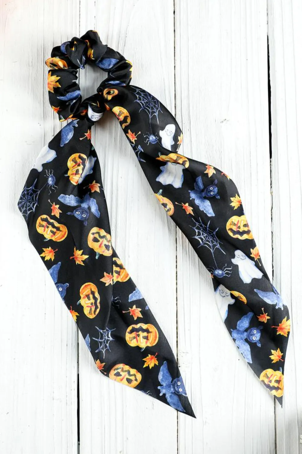 Online Dear-Lover Halloween Pumpkin Face Printed Satin Scrunch Hair Tie Bristol Black