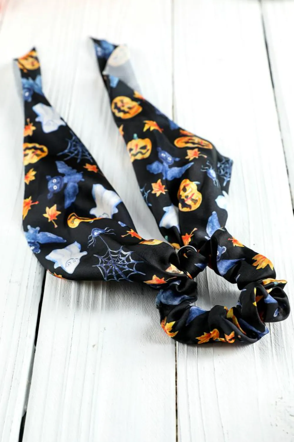 Online Dear-Lover Halloween Pumpkin Face Printed Satin Scrunch Hair Tie Bristol Black