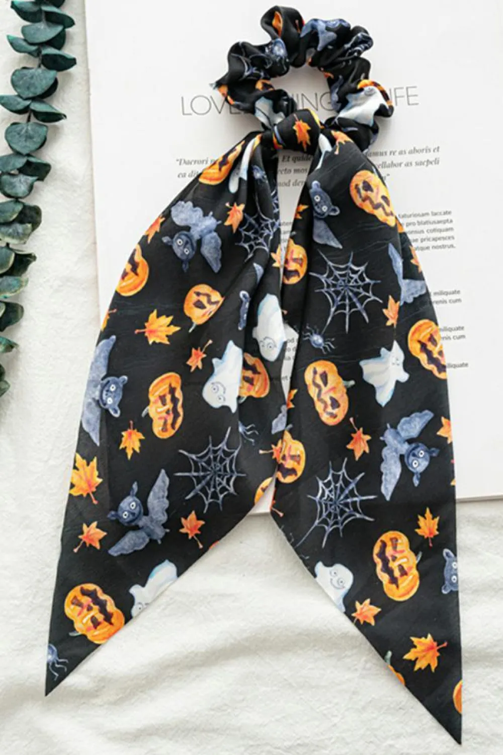 Online Dear-Lover Halloween Pumpkin Face Printed Satin Scrunch Hair Tie Bristol Black