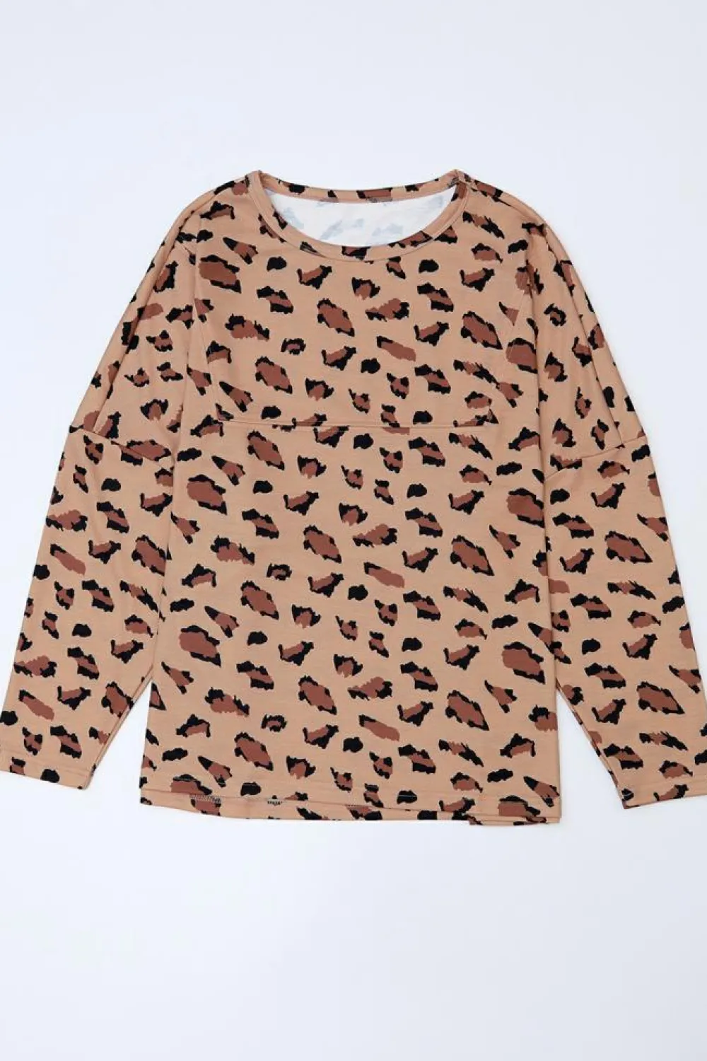 Hot Dear-Lover Animal Print Stitching Loose Long Sleeve Top Brown