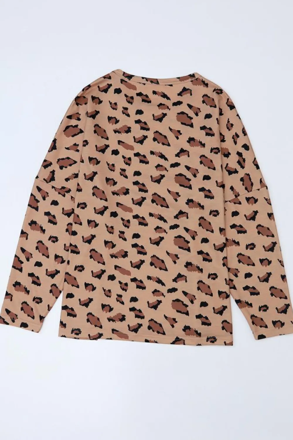 Hot Dear-Lover Animal Print Stitching Loose Long Sleeve Top Brown