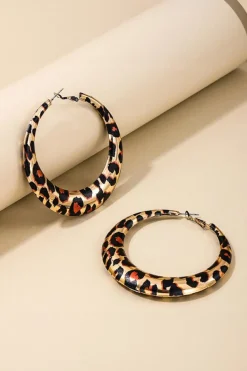Online Dear-Lover Bold Leopard Ring Hoop Earrings Brown