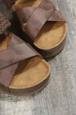 Sale Dear-Lover Braided Detail Criss Cross Platform Slippers Brown