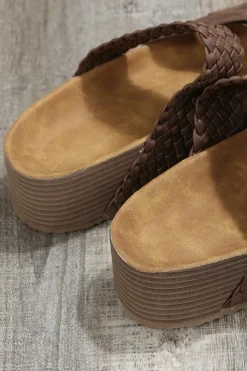 Sale Dear-Lover Braided Detail Criss Cross Platform Slippers Brown