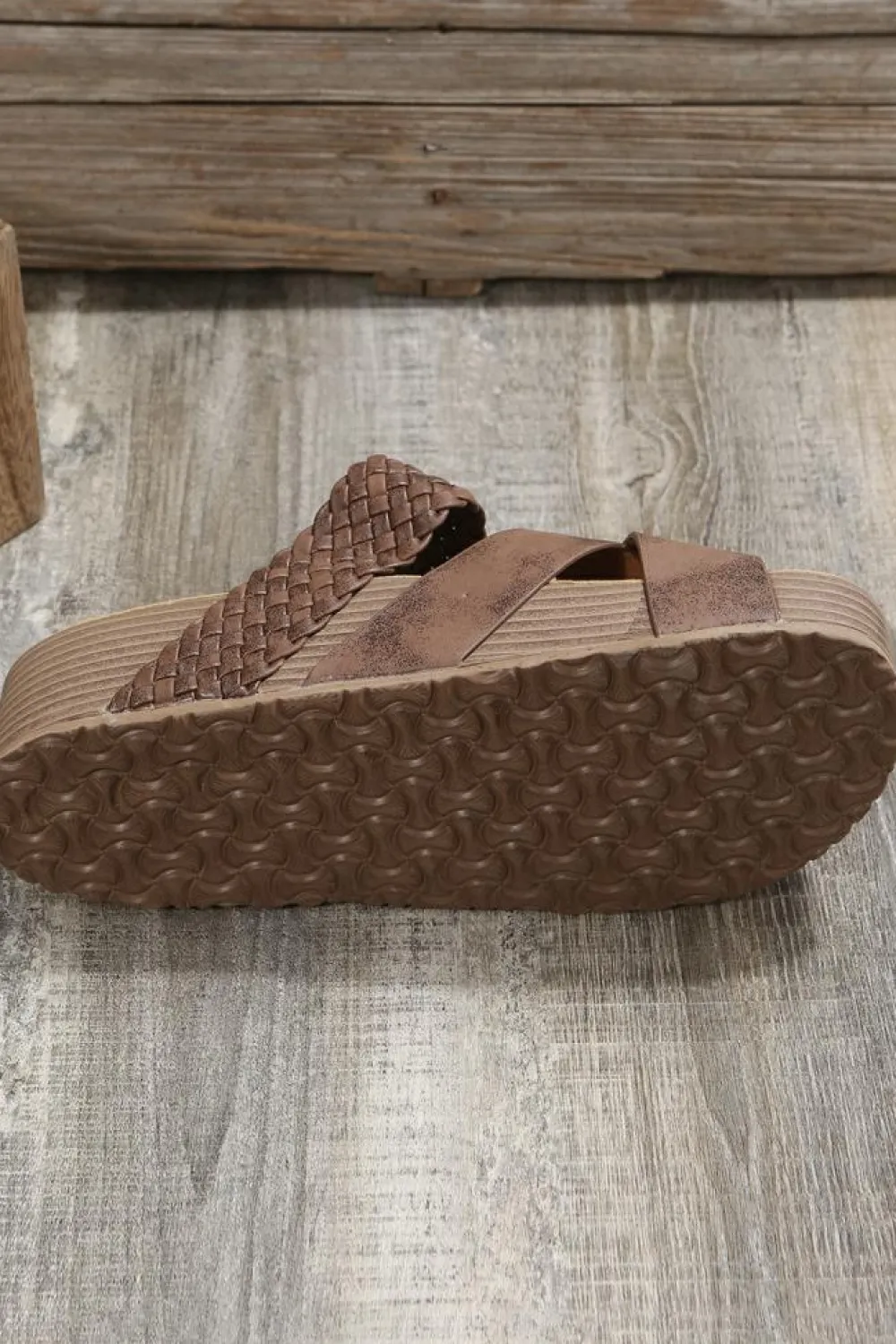 Sale Dear-Lover Braided Detail Criss Cross Platform Slippers Brown