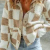 Discount Dear-Lover Checked Snap Button Sherpa Jacket Brown