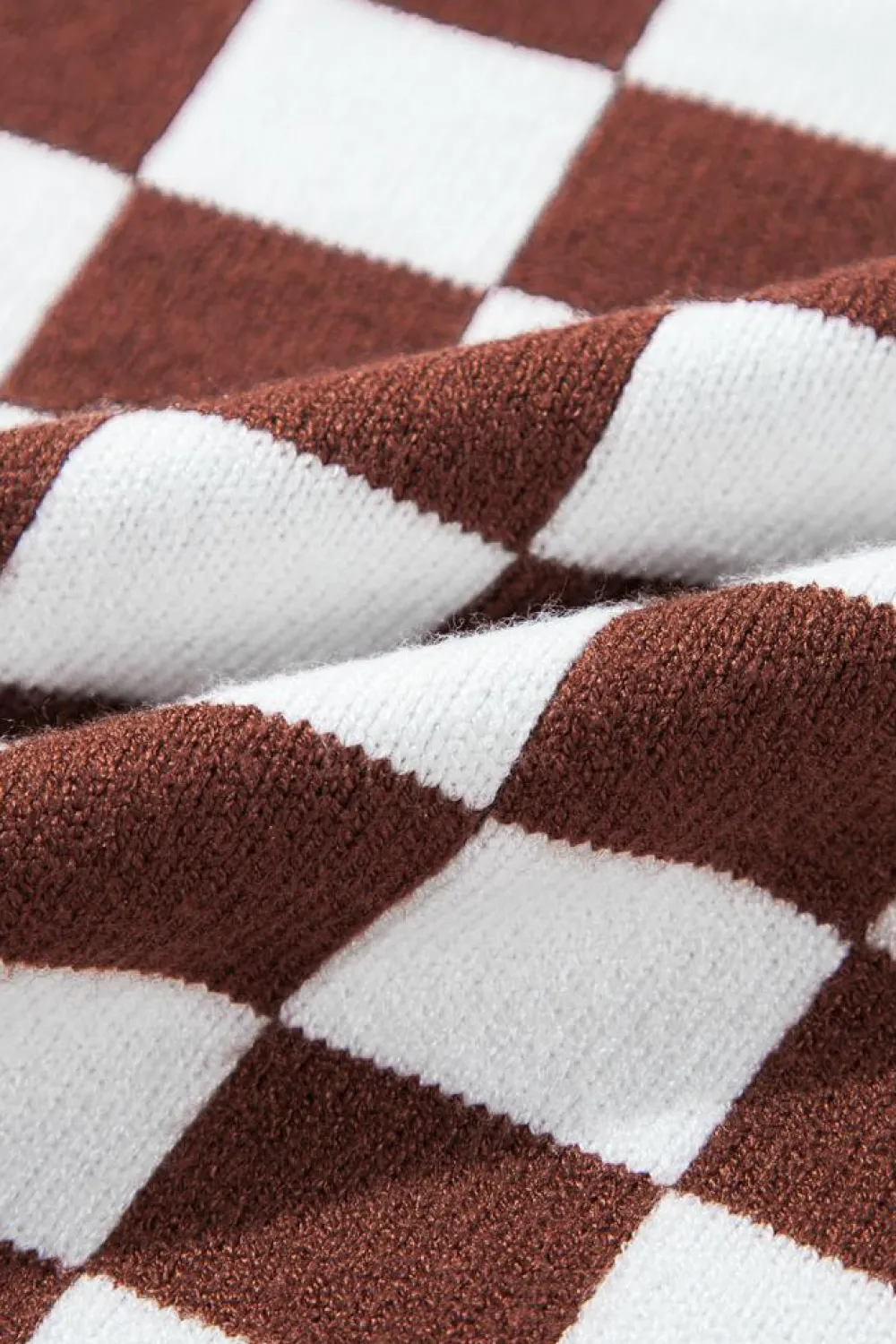 Discount Dear-Lover Checkered Print Drop Shoulder Round Neck Sweater Brown