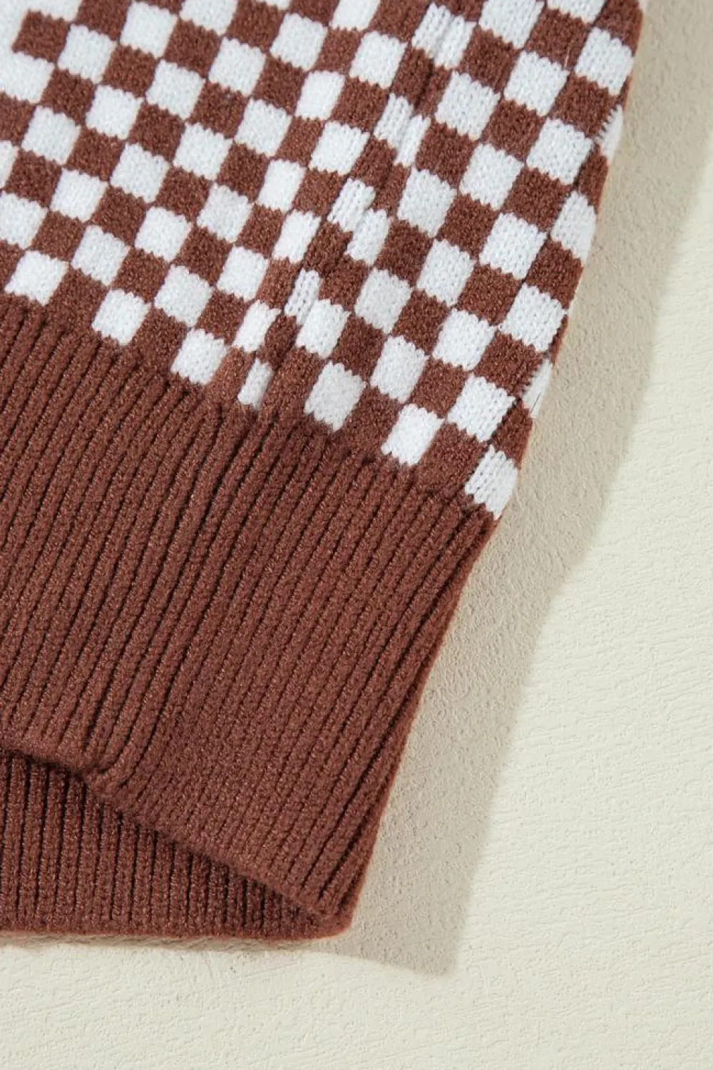 Discount Dear-Lover Checkered Print Drop Shoulder Round Neck Sweater Brown